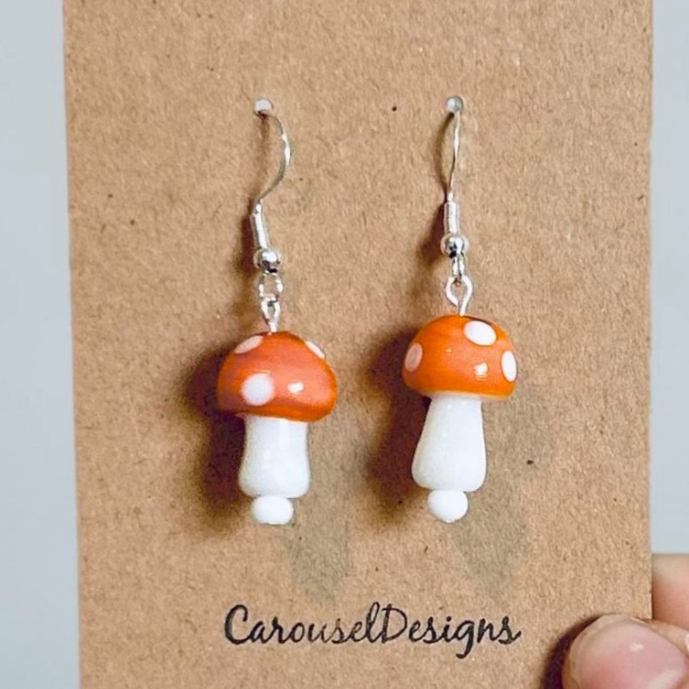 Glass Mushroom 🍄 Earrings